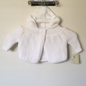 White Infant knitted cover with hood
